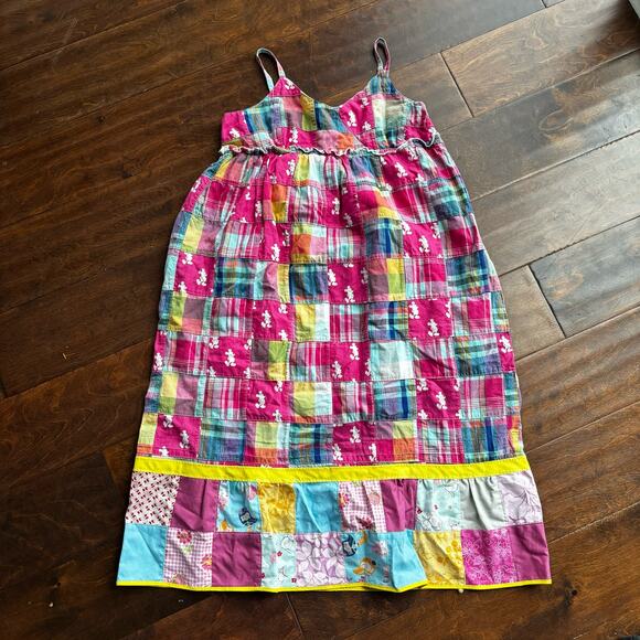 Disney Girls Large Patchwork Summer Dress Sleeveless Mickey Mouse Pink - Picture 1 of 8